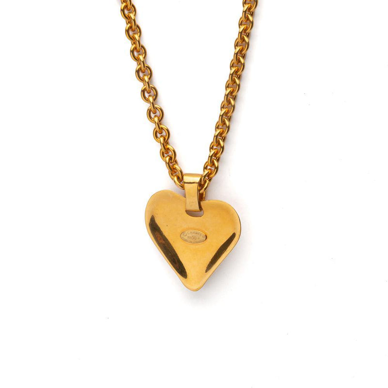 Chanel Gold CC XL Heart Chain Pendant Necklace 93P Vintage