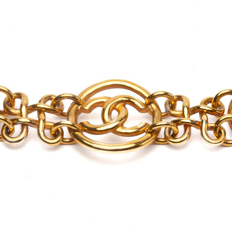 Chanel Gold CC Logo Openwork Round Link Bracelet 93P Vintage