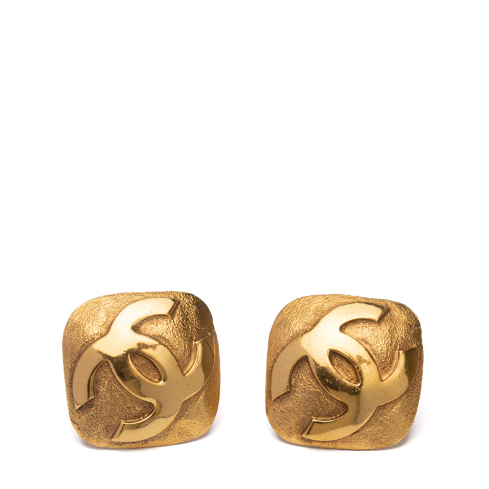 Gold Metal CC Square Quilted Earrings, 1997
