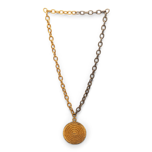 Chanel Gold CC Round XL Medallion Rue Cambon Heavy Chain Link Necklace 92  Vintage