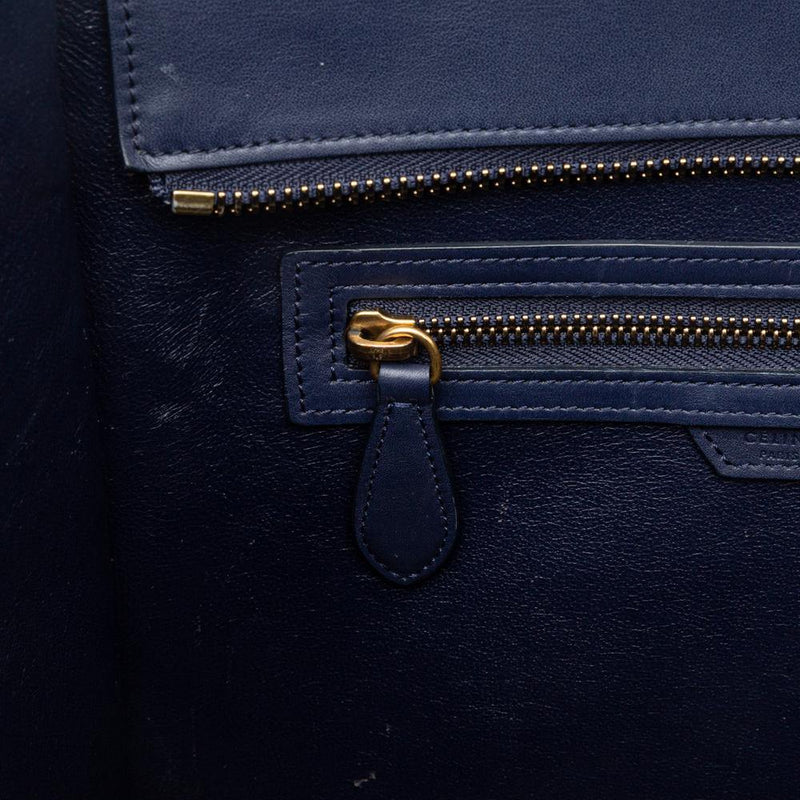 Smooth Calfskin Mini Luggage Tote Bag Ink Blue.