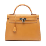 Box Leather Palladium Plated Kelly Sellier 32 Natural Bag.