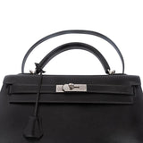 Box Leather Palladium Plated Kelly Sellier 32 Black Bag.