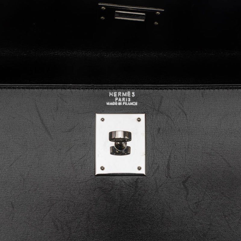 Box Leather Palladium Plated Kelly Sellier 32 Black Bag.