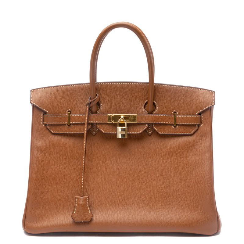 Hermes Gold Epsom Leather Gold Plated Birkin 35 Bag