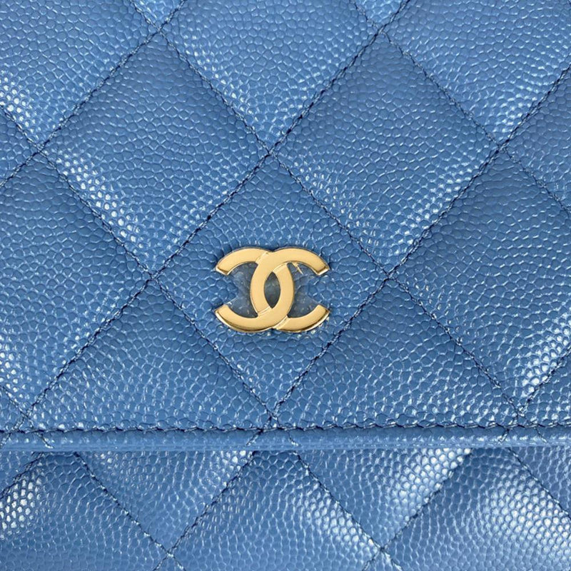 Chanel Wallet on Chain WOC Dark Blue Iridescent Calfskin Antique Gold  Hardware