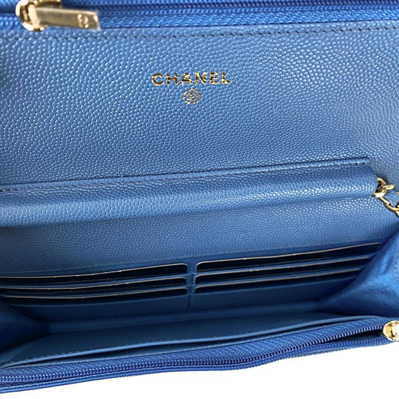 Chanel Black Blue Wallet on Chain Woc Shoulder Bag Crossbody Gold L05