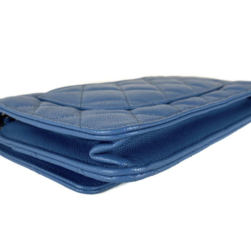 Caviar Quilted Classic Wallet On Chain WOC Blue.