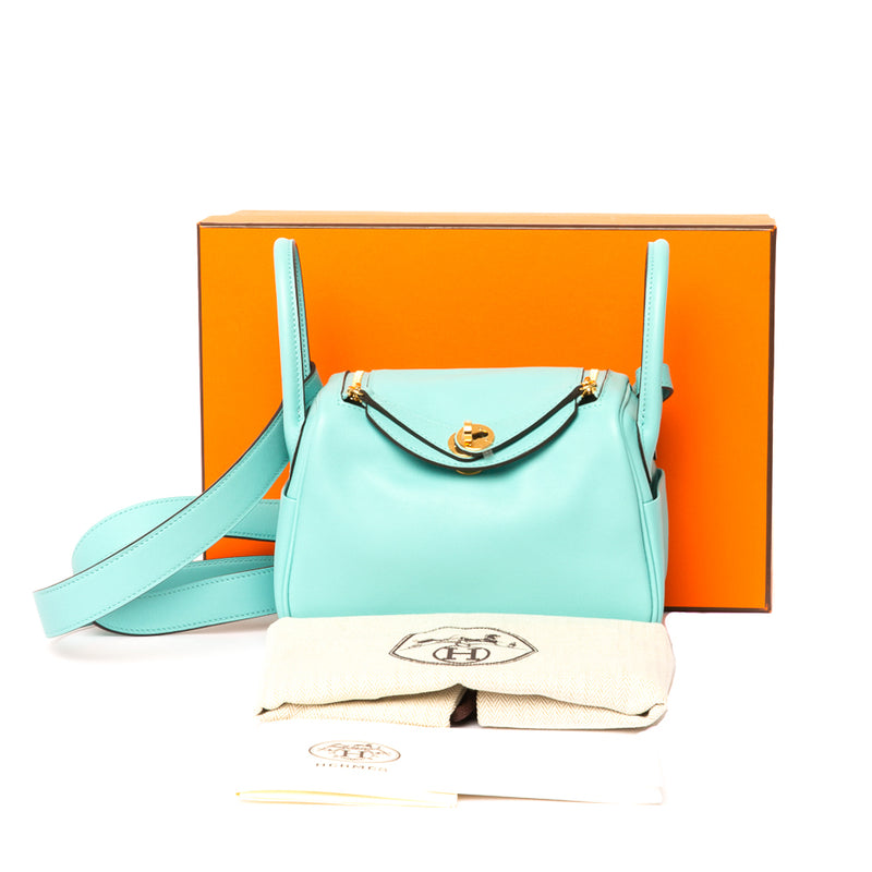 Hermes Mini Lindy White Swift Gold Hardware