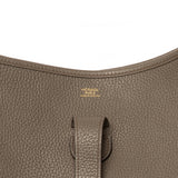 Hermes Gris Etain Clemence Leather Evelyne GM III Bag with Gold Hardware