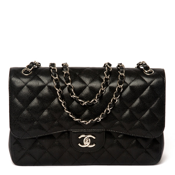 CHANEL Circa 2006 'Jumbo' bag 30 cm in black quilted cav…