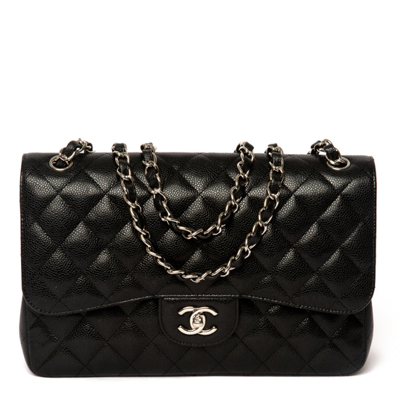 chanel caviar quilted jumbo double flap black