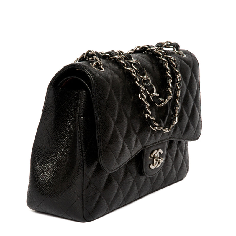 Chanel Black Quilted Caviar Jumbo Classic Double Flap Bag Silver Hardware,  2021 Available For Immediate Sale At Sotheby's