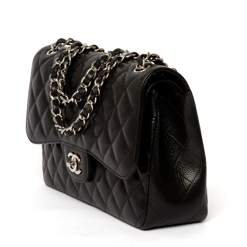 Chanel Classic Quilted Jumbo Double Flap Black Caviar Gold