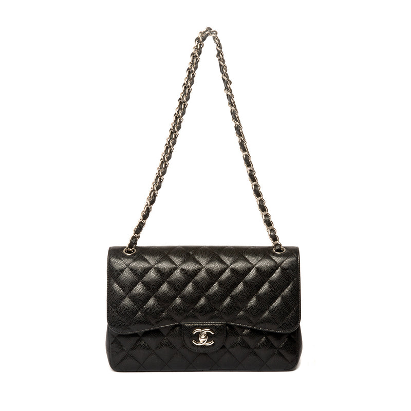 Chanel Black Quilted Lambskin Leather Classic Jumbo Double Flap Bag