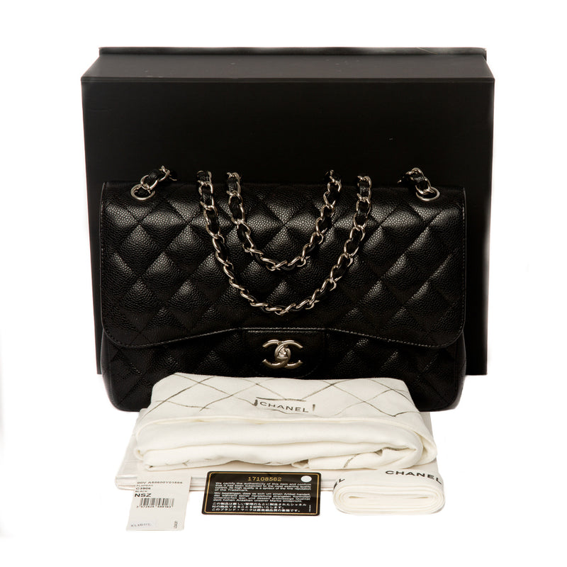 Chanel Timeless Classic 2.55 Large (Jumbo) Double Flap Bag in Black Caviar  with Silver Hardware - SOLD