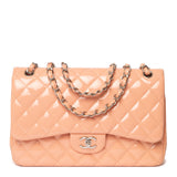 Chanel Pink Quilted Patent Leather Classic Jumbo Double Flap Bag - Yoogi's  Closet