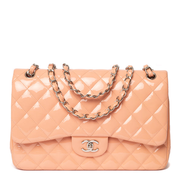 Chanel Pink Quilted Patent Leather Classic Jumbo Double Flap Bag