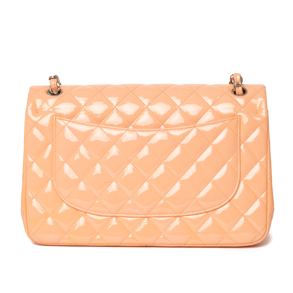 Chanel Peach Quilted Patent Leather Classic Jumbo Double Flap Bag