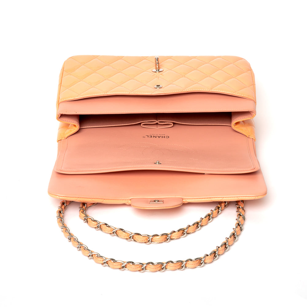 Chanel Peach Quilted Patent Leather Classic Jumbo Double Flap Bag