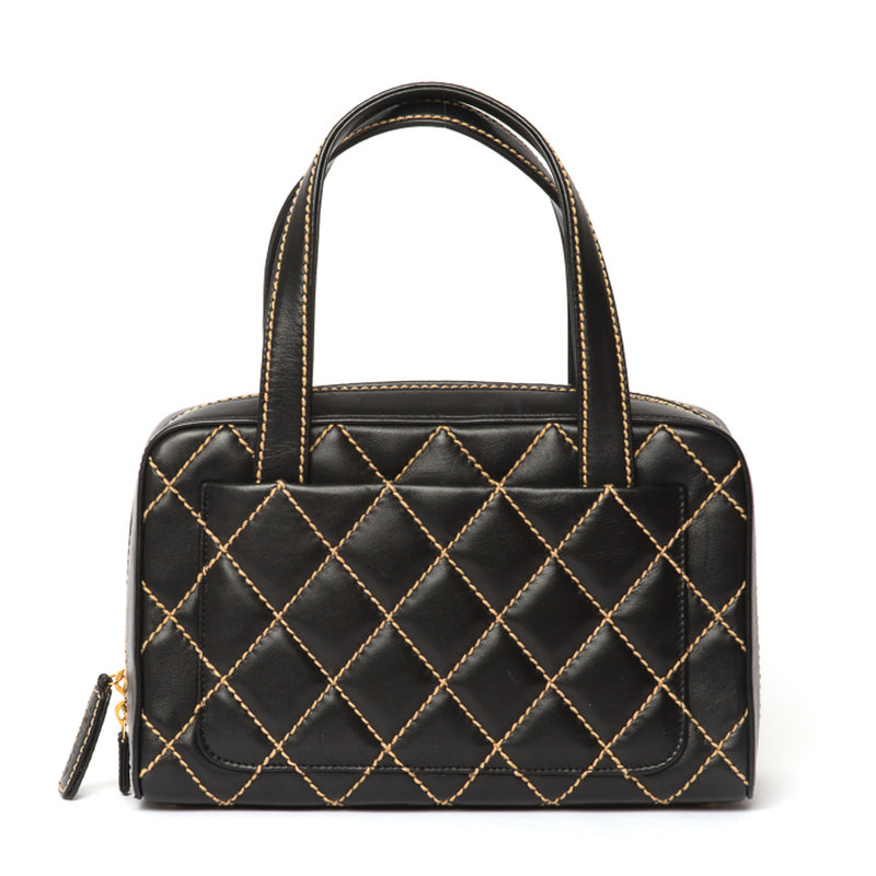 Chanel Black Quilted Leather Contrast Stitch Surpique Bowler Bag