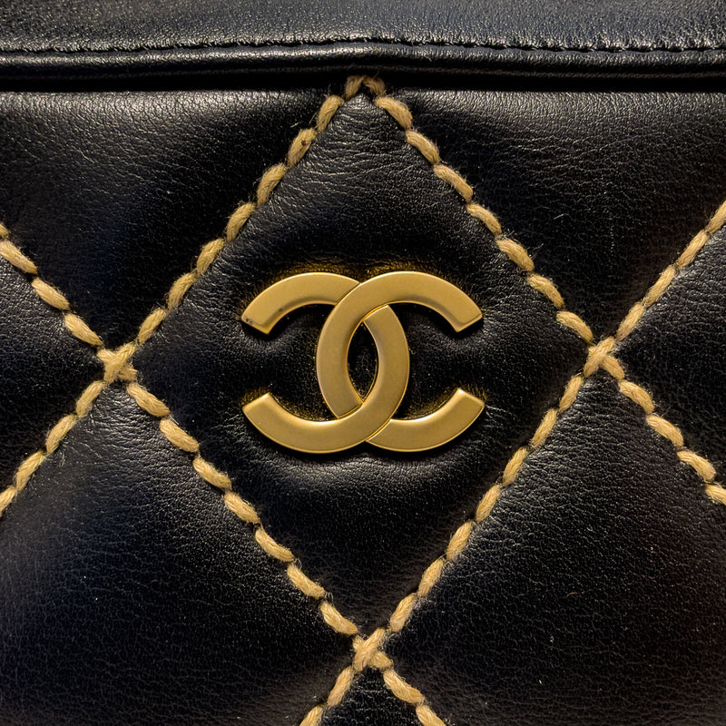 Chanel Black Leather Wild Stitch Single Flap Chain Shoulder Bag