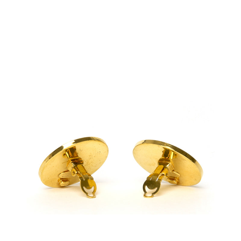 Chanel Gold Bicolor Round Disc Clip On Earrings 93P Vintage