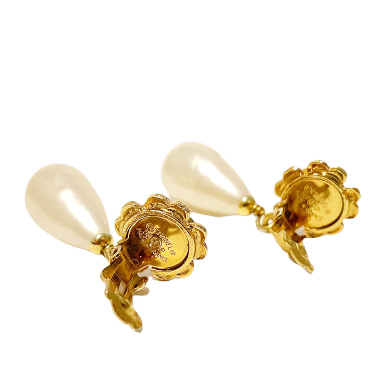  Chanel, Pre-Loved Gold Faux Pearl Rue Cambon Earrings