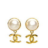 Chanel Vintage Gold CC Logo Pearl Earrings 93A