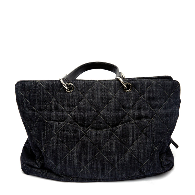 Chanel Dark Blue Quilted Denim Timeless CC Tote Bag