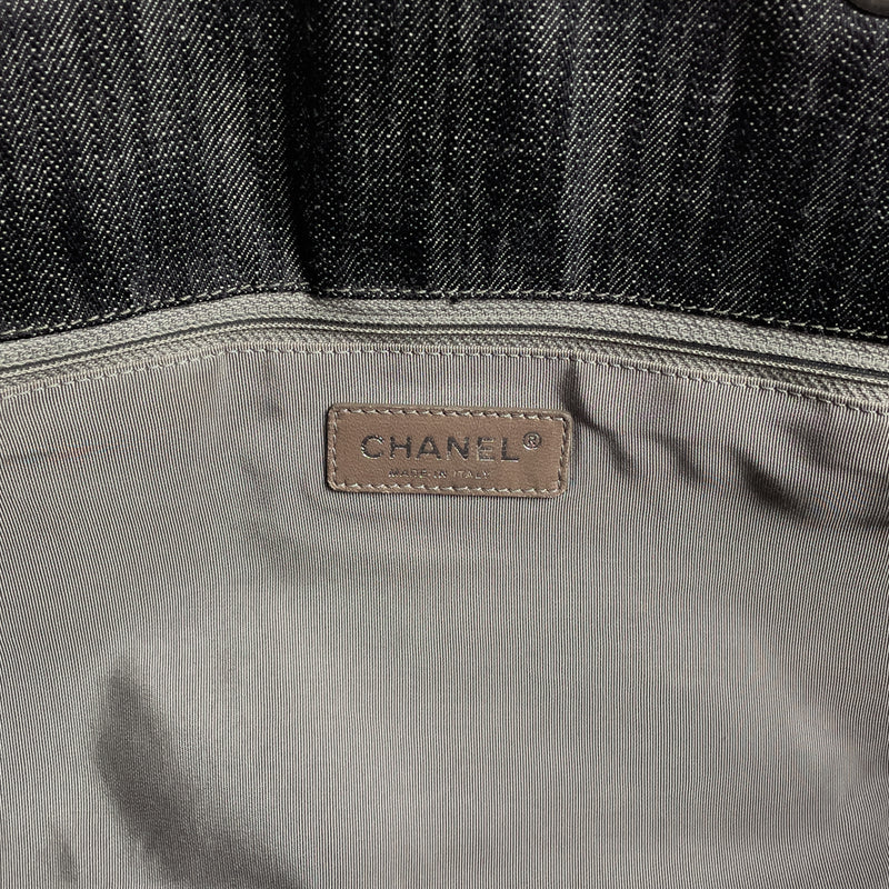 Chanel Medium Deauville Shopping Bag Dark Grey Denim Silver Hardware