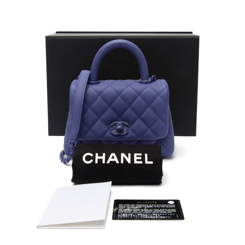 Chanel Chevron Coco Handle Shoulder Bag Blue Medium