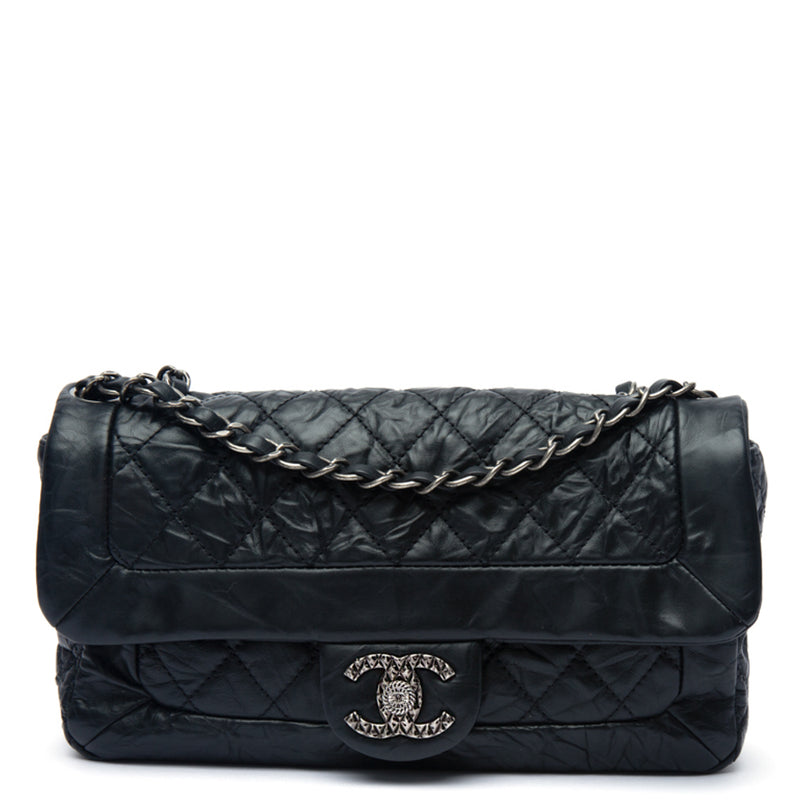 Chanel Black Leather Flap Bag Ruthenium Hardware