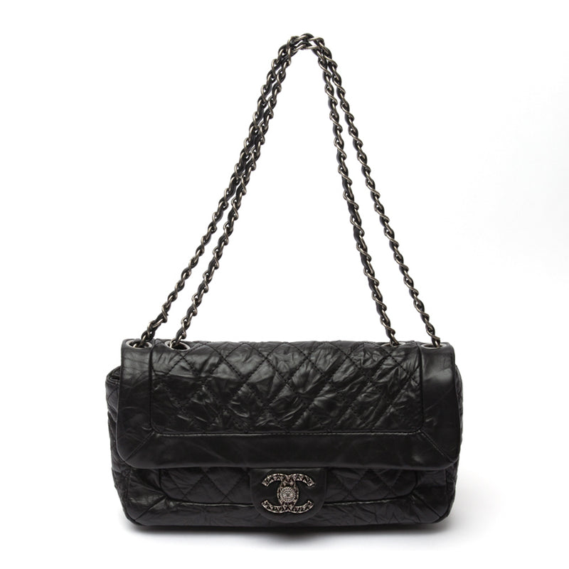 Chanel Black Calfskin Leather CC Flap Bag 