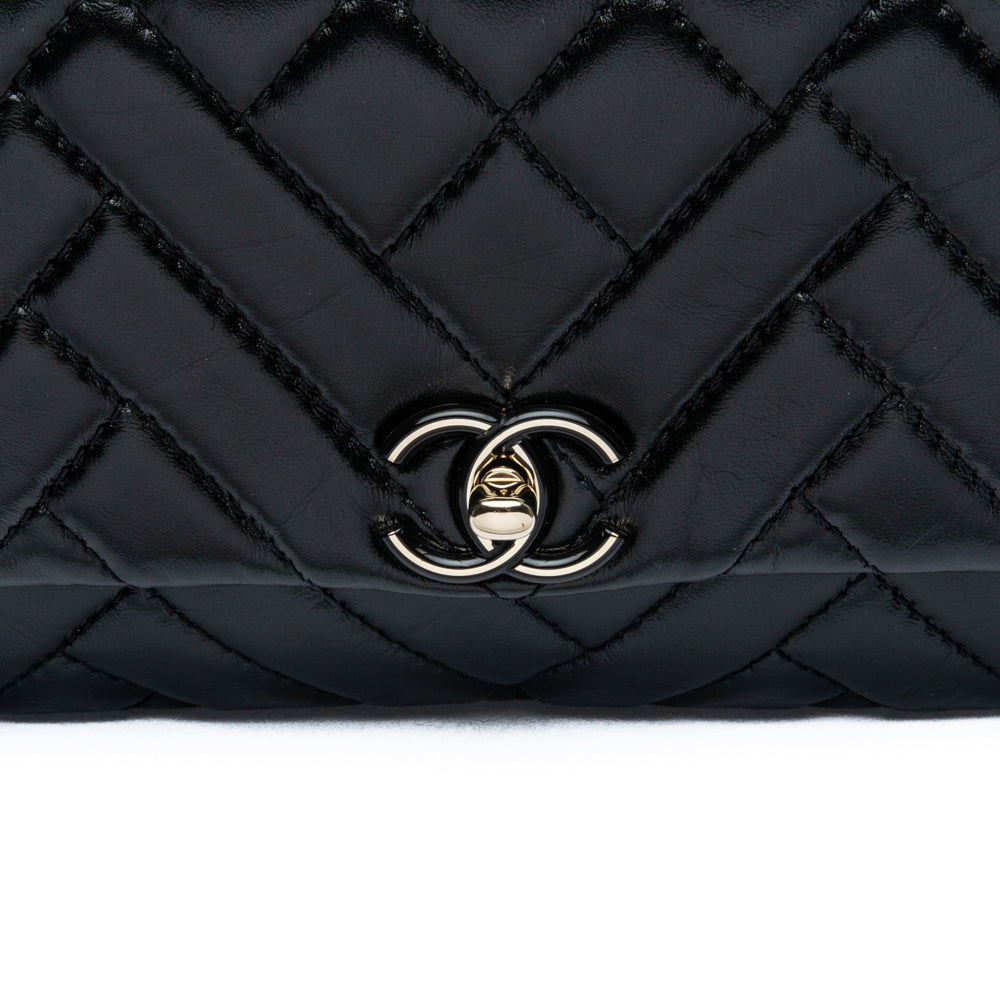 Chanel Chevron Quilted Lambskin Leather Clutch Flap Bag