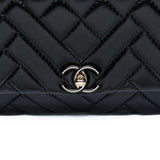 Chanel Black Chevron Quilted Lambskin Leather Medium Flap Bag CC Enamel