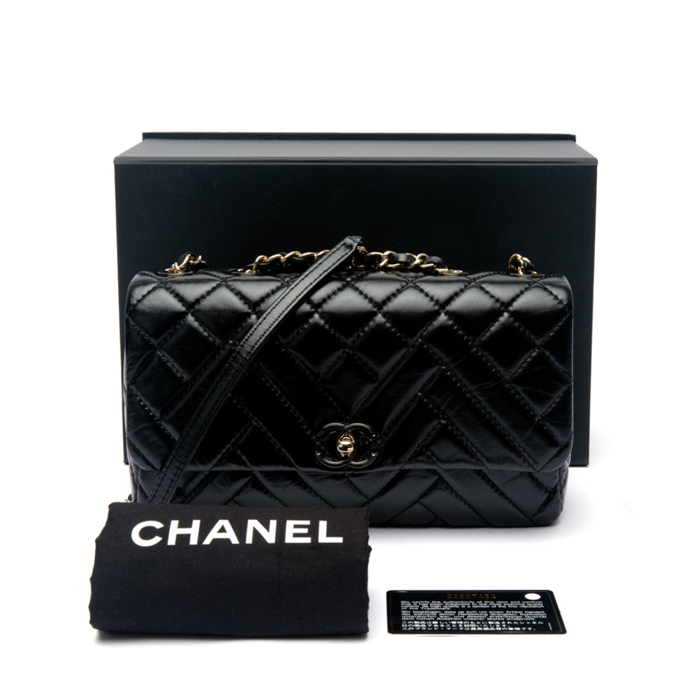 Chanel Black Chevron Quilted Crinkled Patent Leather Classic WOC Clutch Bag  - Yoogi's Closet