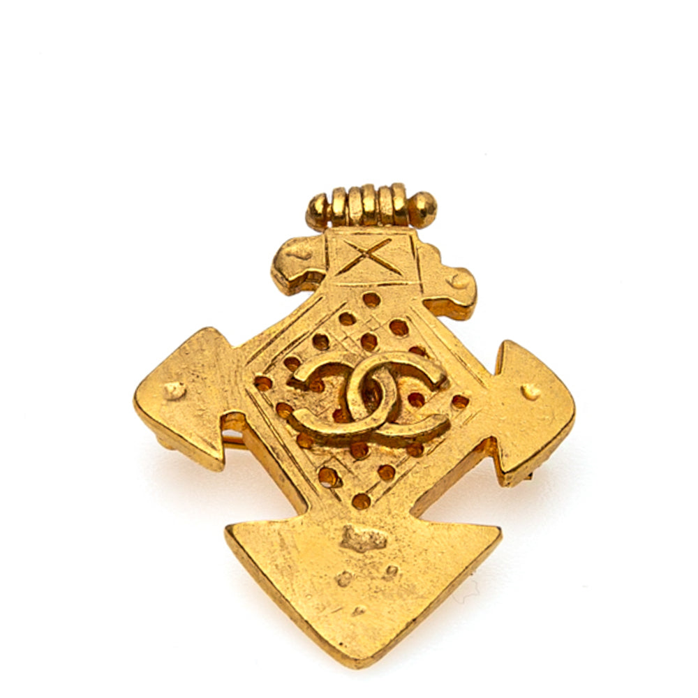 Chanel Gold CC Cross Brooch Pin 1994 Vintage