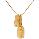 Chanel Gold Dog Tag Pendant Necklace 93A Vintage