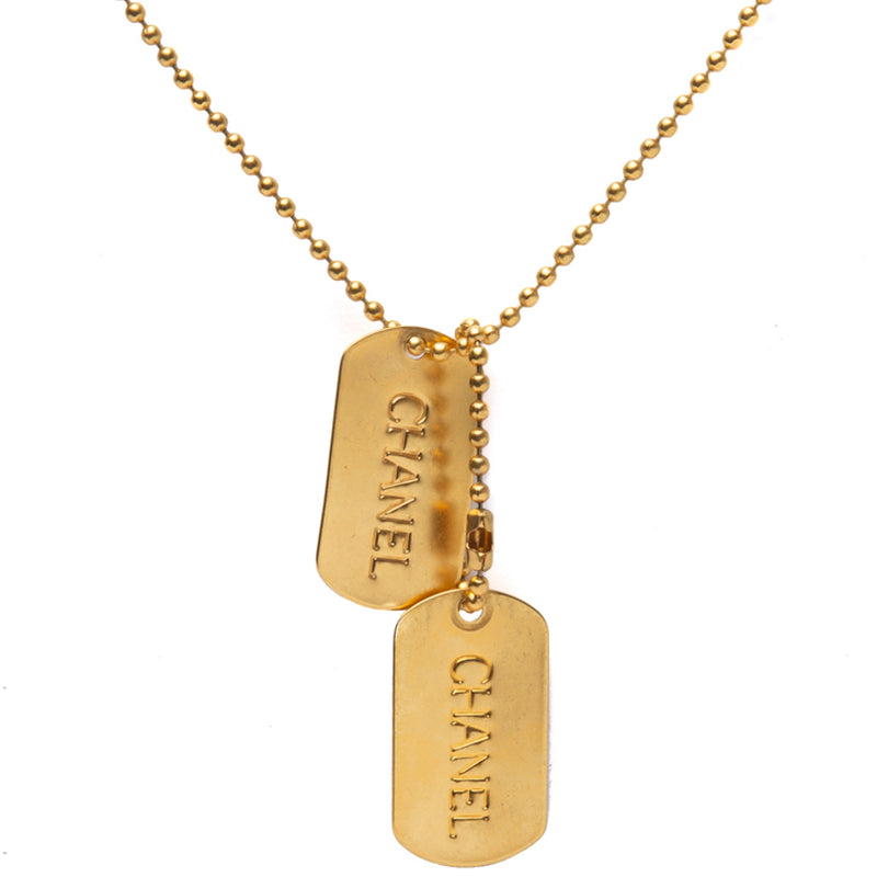 Chanel Gold Dog Tag Necklace