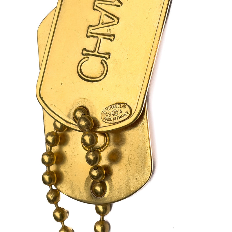 Chanel Gold Dog Tag Pendant Necklace 93A Vintage