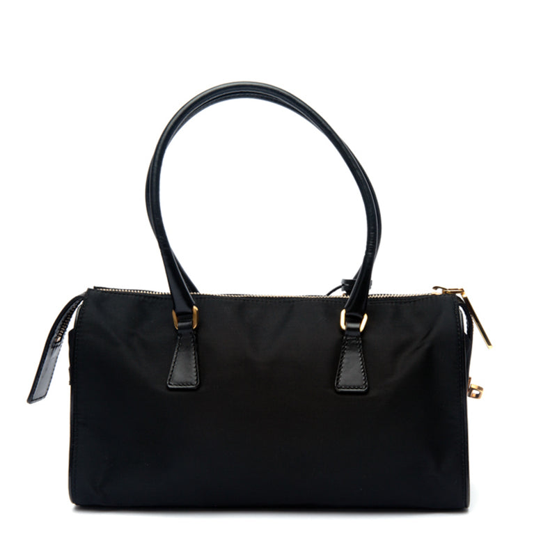 PRADA-Logo-Nylon-Leather-Boston-Bag-Hand-Bag-Black-BL0567 – dct