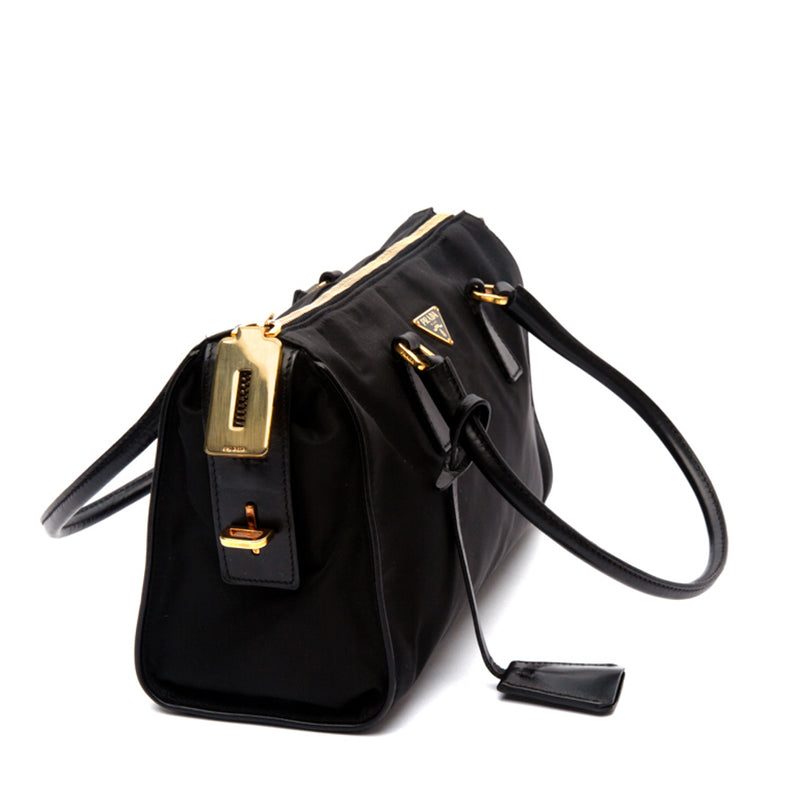 Prada Re-Nylon and Saffiano Leather Shoulder Bag Black in Fabric