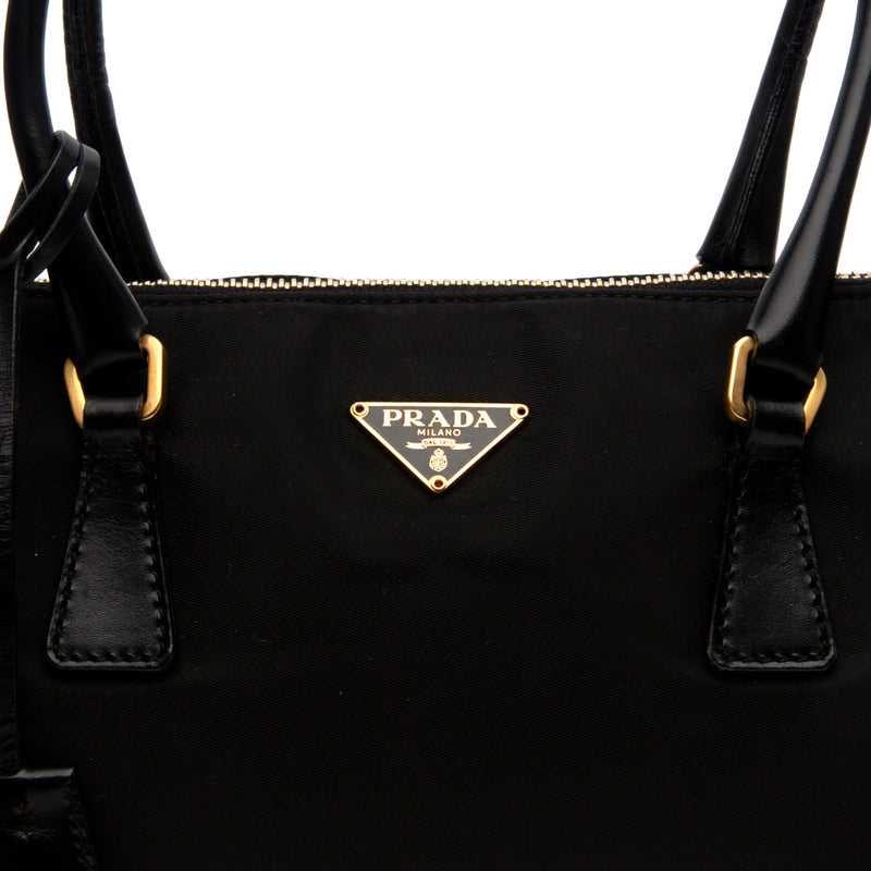 Prada Black Leather and Nylon Boston Bag
