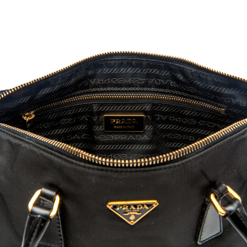 PRADA-Logo-Nylon-Leather-Boston-Bag-Hand-Bag-Black-BL0567 – dct