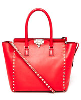 Valentino Red Calfskin Leather Rockstud Double Handle Tote Bag - Luxybit