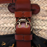 Raffia Calfskin Horse-Print Panier Basket Bag - LUXYBIT