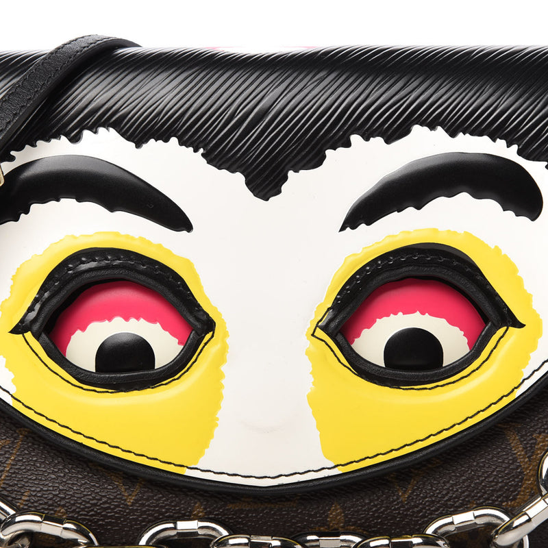 Louis Vuitton EPI and Brown Monogram Coated Canvas Kabuki Mask Chain Wallet Silver Hardware, 2017 (Like New), Womens Handbag